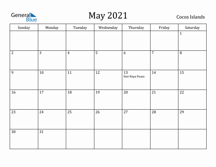 May 2021 Calendar Cocos Islands