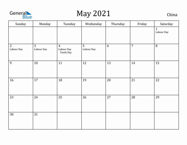 May 2021 Calendar China