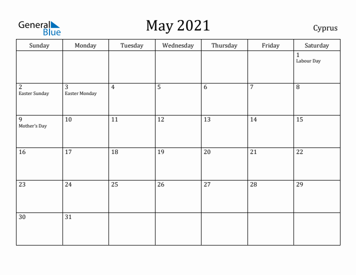 May 2021 Calendar Cyprus