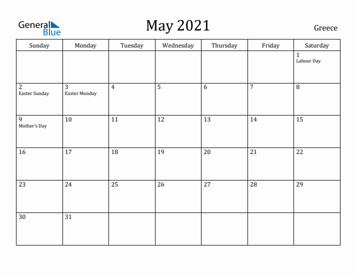 May 2021 Calendar Greece