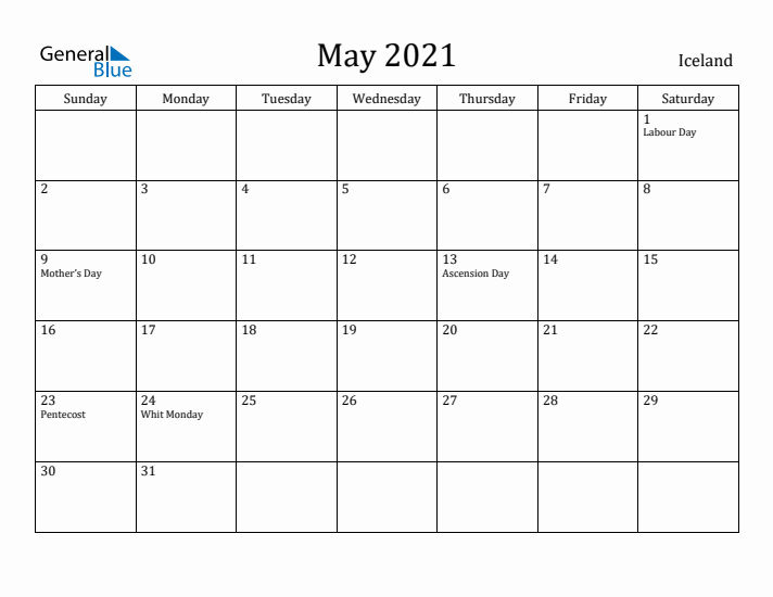 May 2021 Calendar Iceland