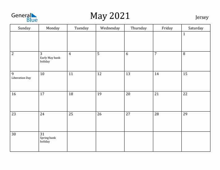 May 2021 Calendar Jersey