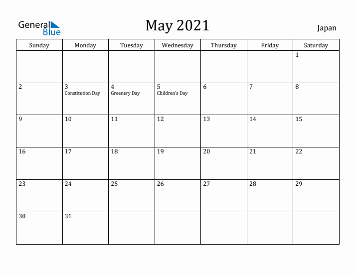 May 2021 Calendar Japan