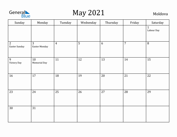 May 2021 Calendar Moldova