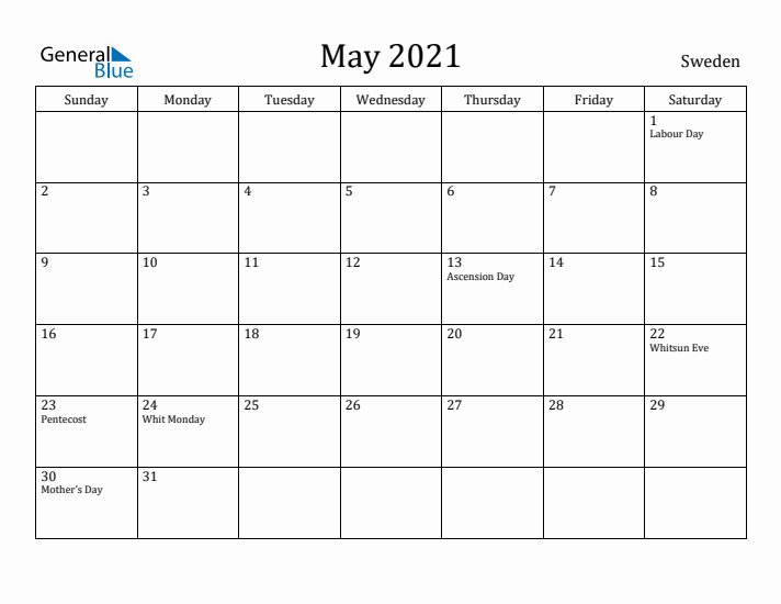 May 2021 Calendar Sweden