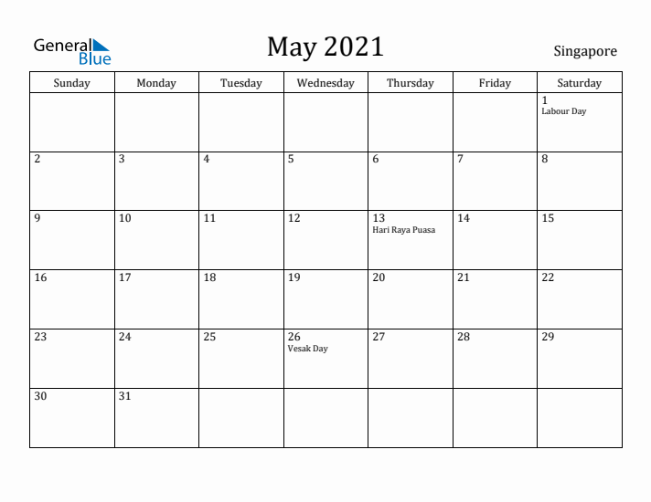 May 2021 Calendar Singapore