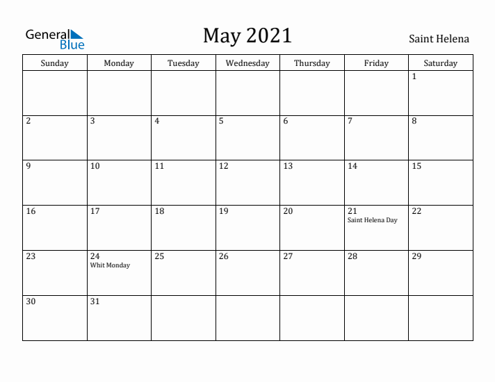 May 2021 Calendar Saint Helena