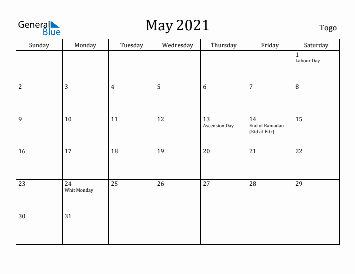 May 2021 Calendar Togo