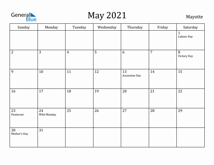 May 2021 Calendar Mayotte