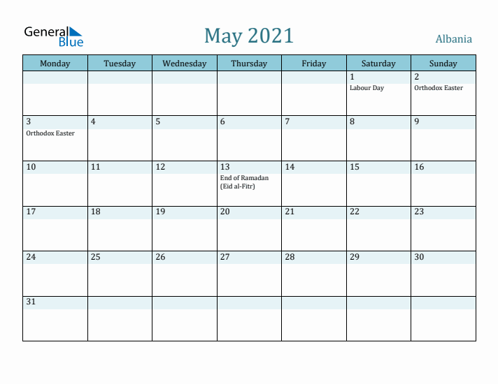 May 2021 Calendar with Holidays