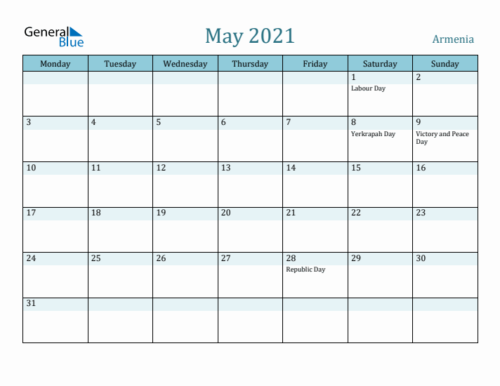 May 2021 Calendar with Holidays