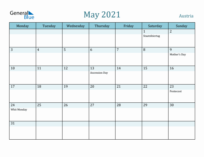 May 2021 Calendar with Holidays