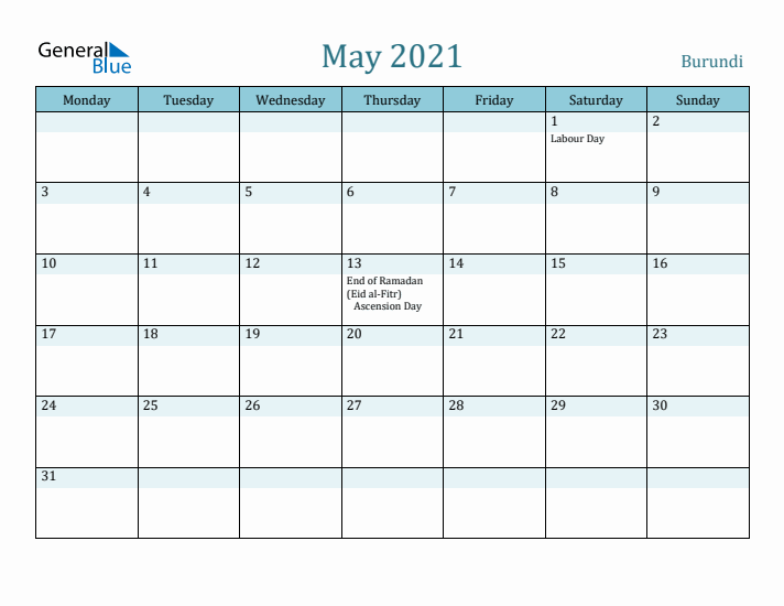 May 2021 Calendar with Holidays