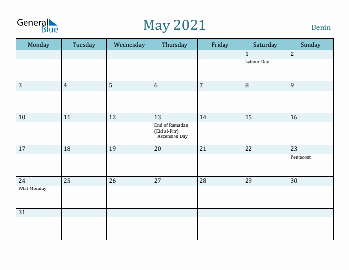 May 2021 Calendar with Holidays