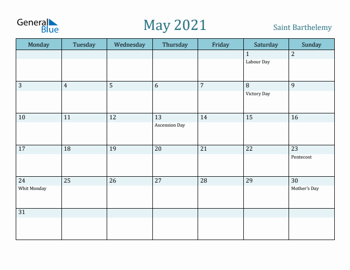 May 2021 Calendar with Holidays