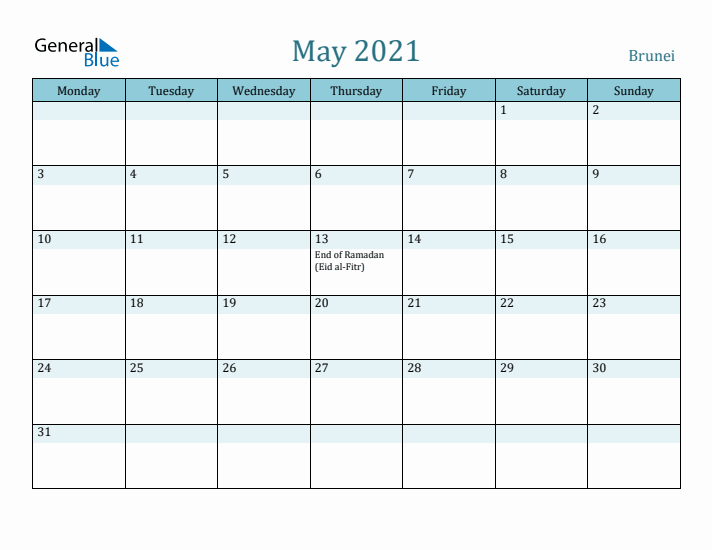 May 2021 Calendar with Holidays