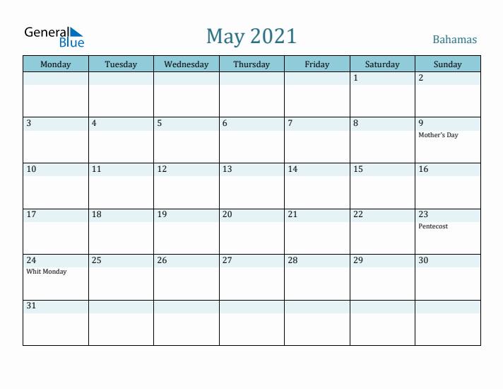 May 2021 Calendar with Holidays