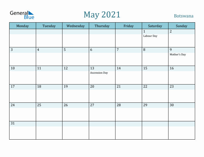 May 2021 Calendar with Holidays