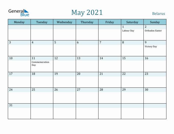 May 2021 Calendar with Holidays