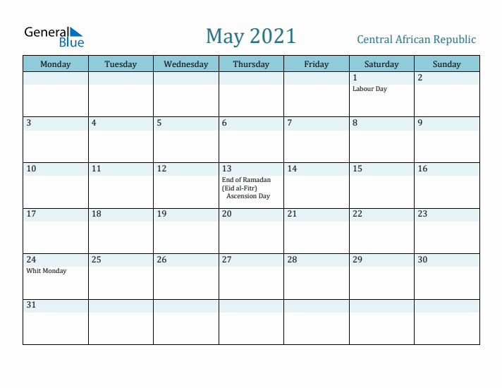 May 2021 Calendar with Holidays