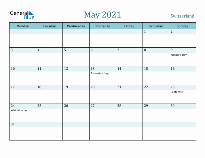 May 2021 Calendar with Holidays