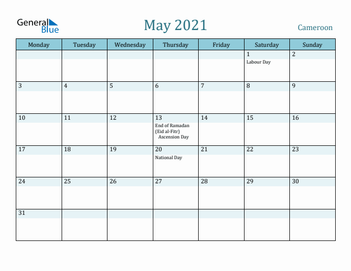 May 2021 Calendar with Holidays