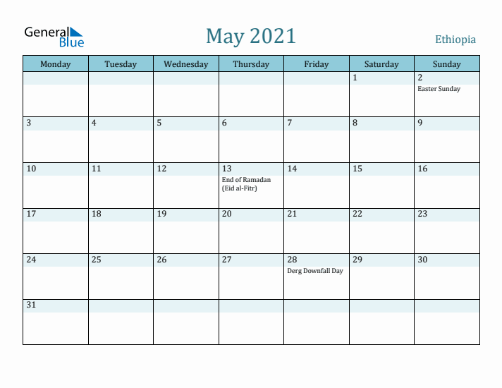 May 2021 Calendar with Holidays