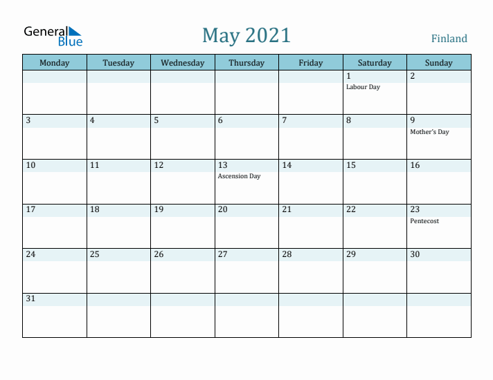 May 2021 Calendar with Holidays