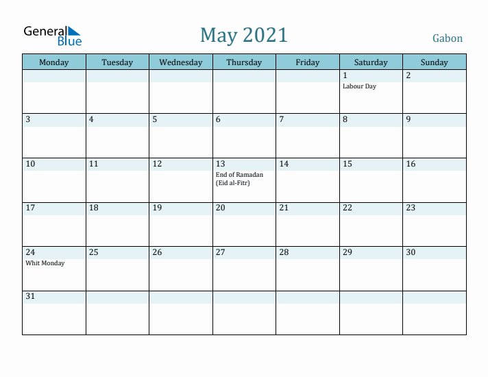 May 2021 Calendar with Holidays