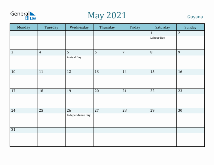 May 2021 Calendar with Holidays