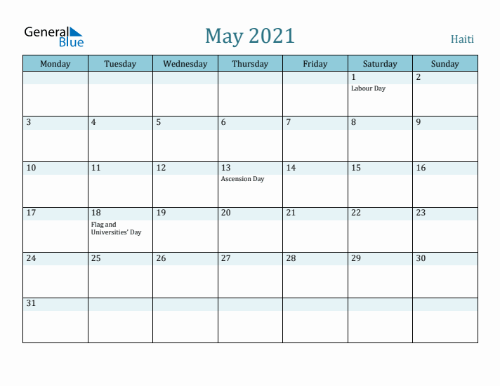 May 2021 Calendar with Holidays