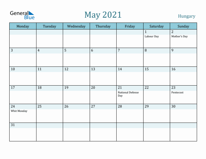 May 2021 Calendar with Holidays