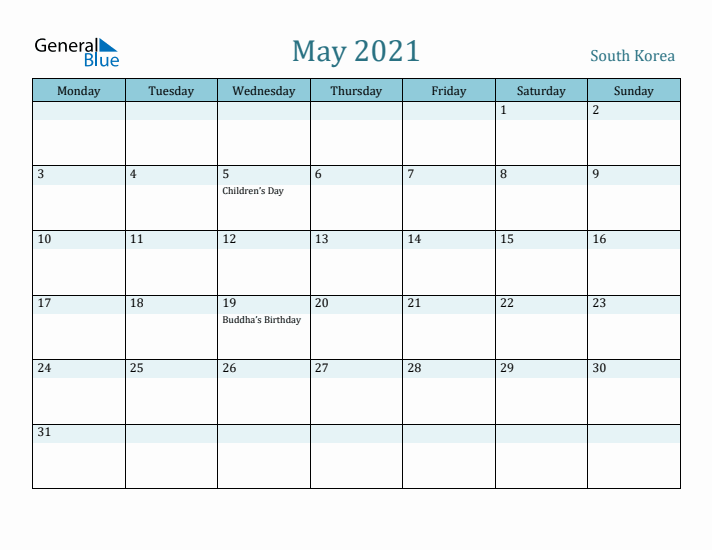 May 2021 Calendar with Holidays