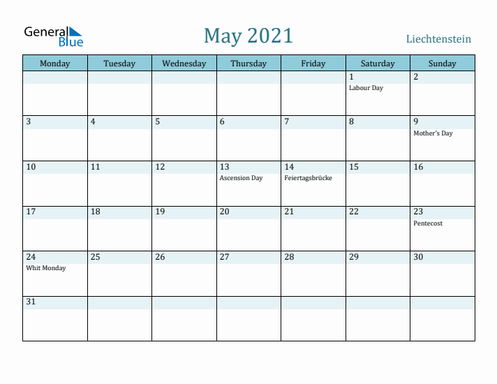 May 2021 Calendar with Holidays