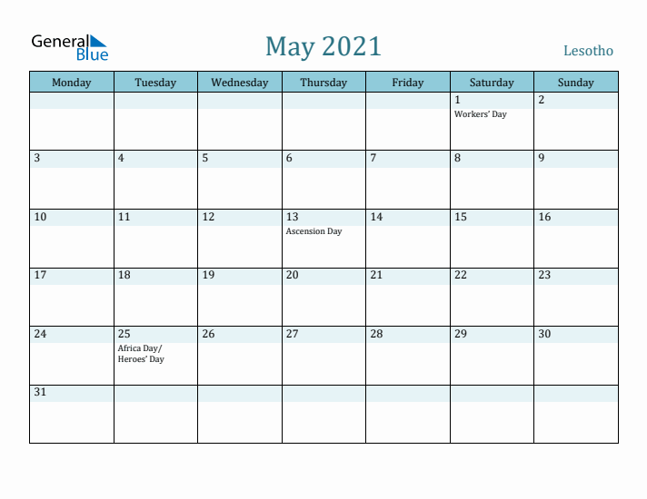 May 2021 Calendar with Holidays