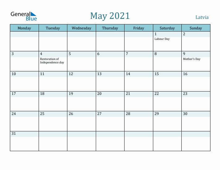 May 2021 Calendar with Holidays