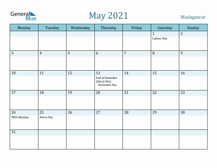 May 2021 Calendar with Holidays