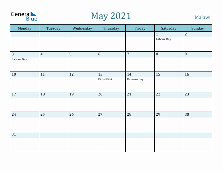 May 2021 Calendar with Holidays