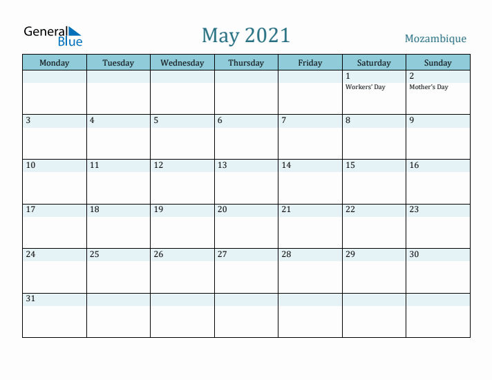 May 2021 Calendar with Holidays