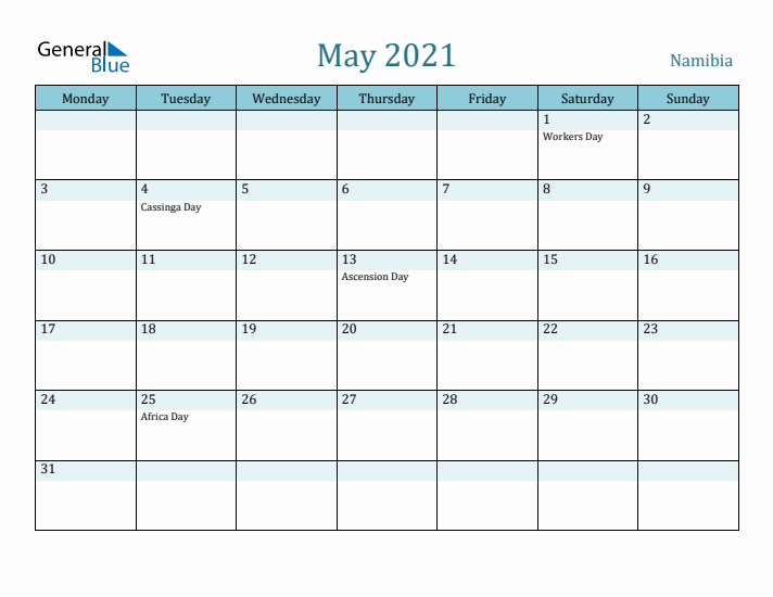 May 2021 Calendar with Holidays