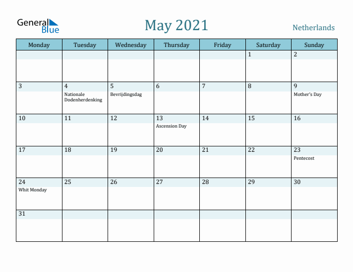 May 2021 Calendar with Holidays