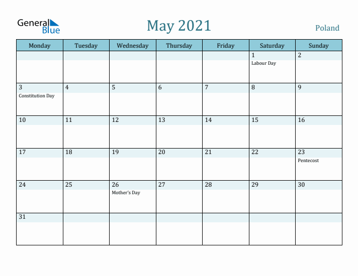 May 2021 Calendar with Holidays