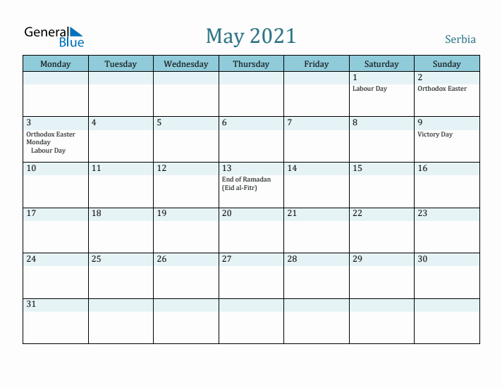 May 2021 Calendar with Holidays