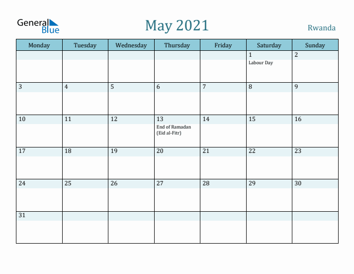 May 2021 Calendar with Holidays