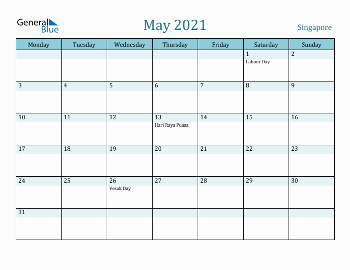 May 2021 Calendar with Holidays