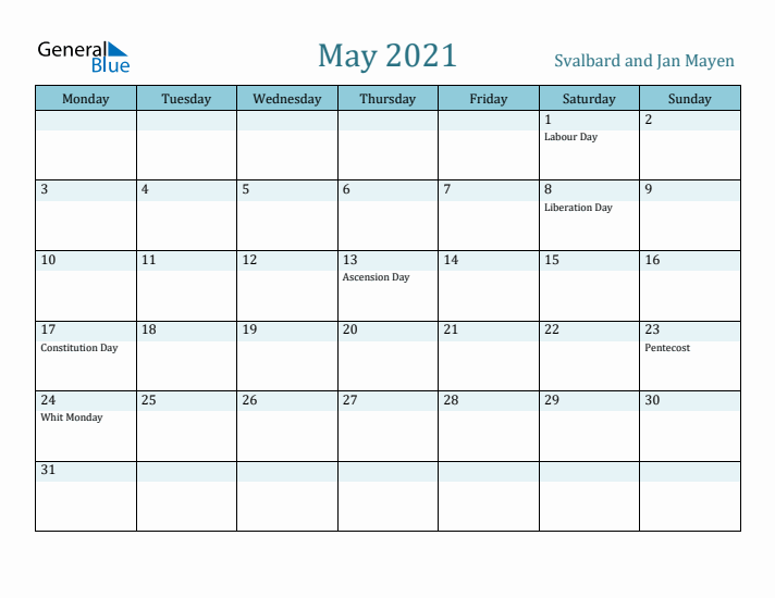 May 2021 Calendar with Holidays