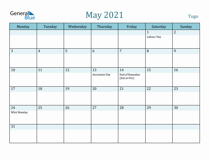 May 2021 Calendar with Holidays