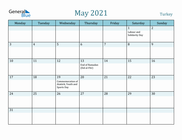 May 2021 Calendar with Holidays