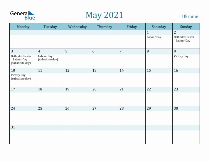 May 2021 Calendar with Holidays