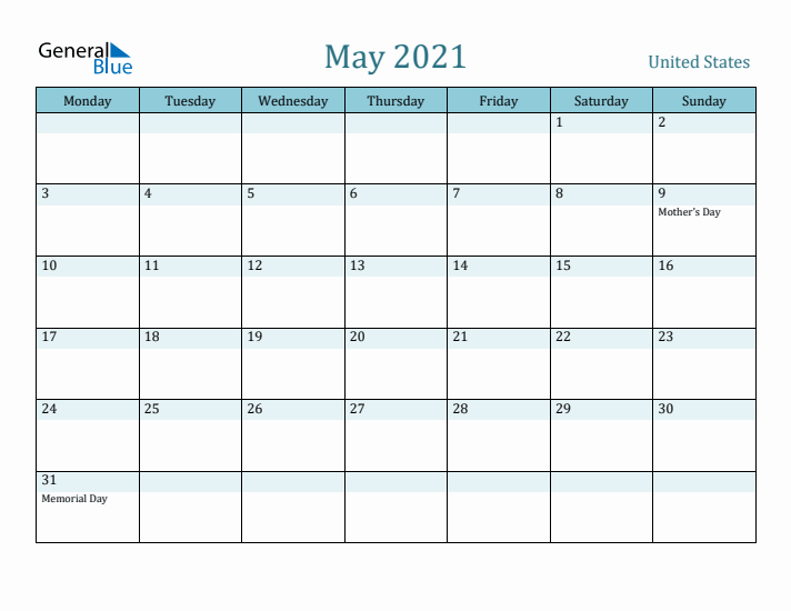 May 2021 Calendar with Holidays